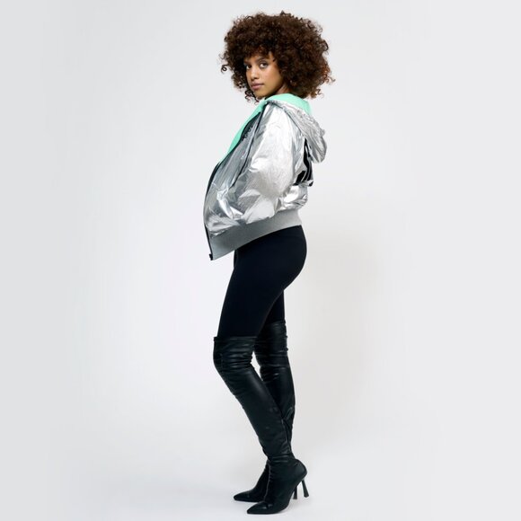 The SpoiledChild Jeremy Scott Chrome Silver Hoodie Hooded Zip Sweatshirt Jacket - Picture 11 of 16
